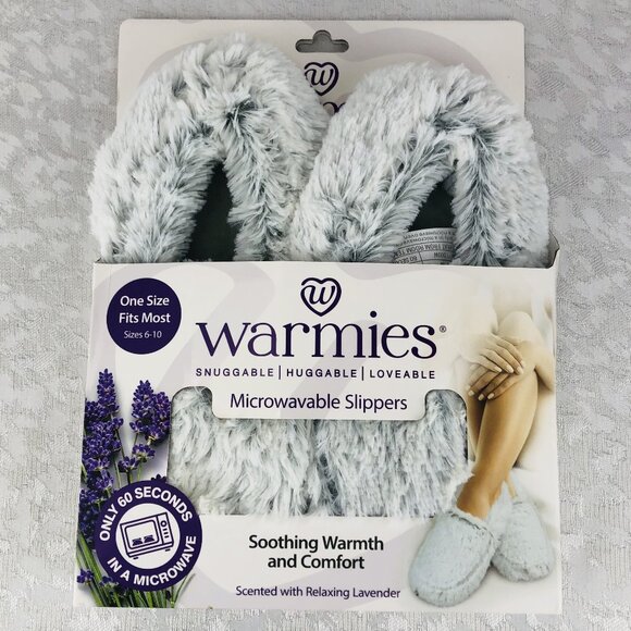 Warmies Marshmallow Gray Microwavable Slippers Lavender-Scented Size OS 6-10 NWT - Picture 1 of 12
